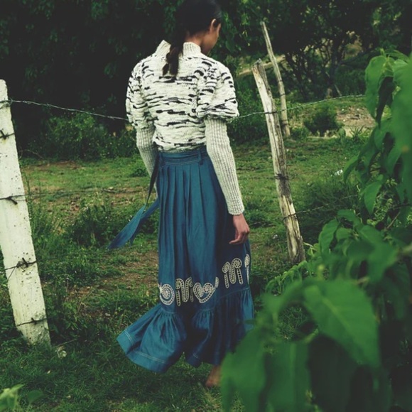 Carolina K Rosa Chambray Embroidered Midi Skirt Size S - Picture 14 of 14